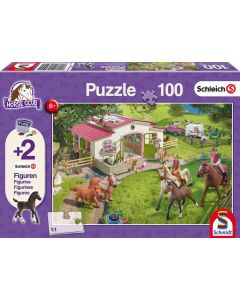 Puzzle stadnina koni z figurkami, 100 elementów, dla dzieci powyżej 3 lat 