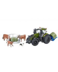 Traktor Valtra T254 z chwytakiem, belami i zwierzętami Britains 43323 