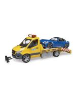 Plastikowy MB Sprinter autotransporter z roadsterem od Bruder 1:16