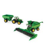 Kombajn John Deere: S780, 7240R - ciągnik i przyczepa do zbioru zboża - 1:32 | Metalowy zestaw modeli ERTL